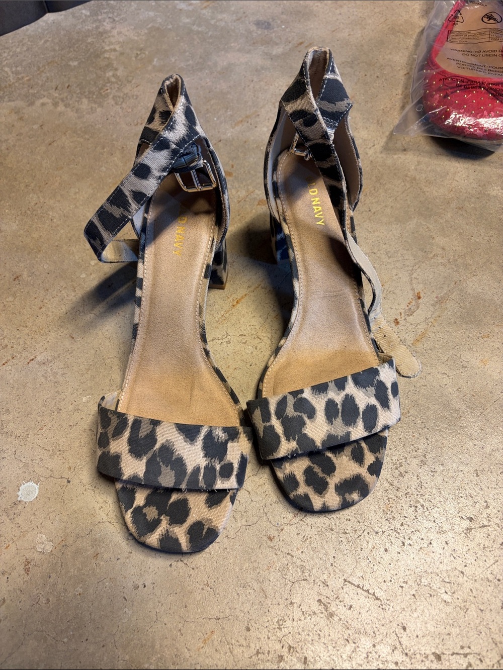 Old Navy Leopard Print Ankle Strap Block Heels - Beige and Black